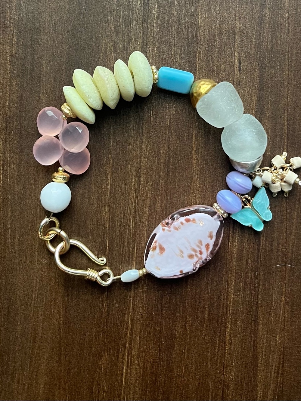 NWOT Handcrafted Multicolor Beaded Bracelet - Pink, Turquoise & Yellow